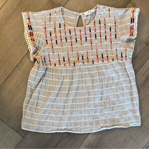 THML Beige and Multicolor Embroidered Blouse